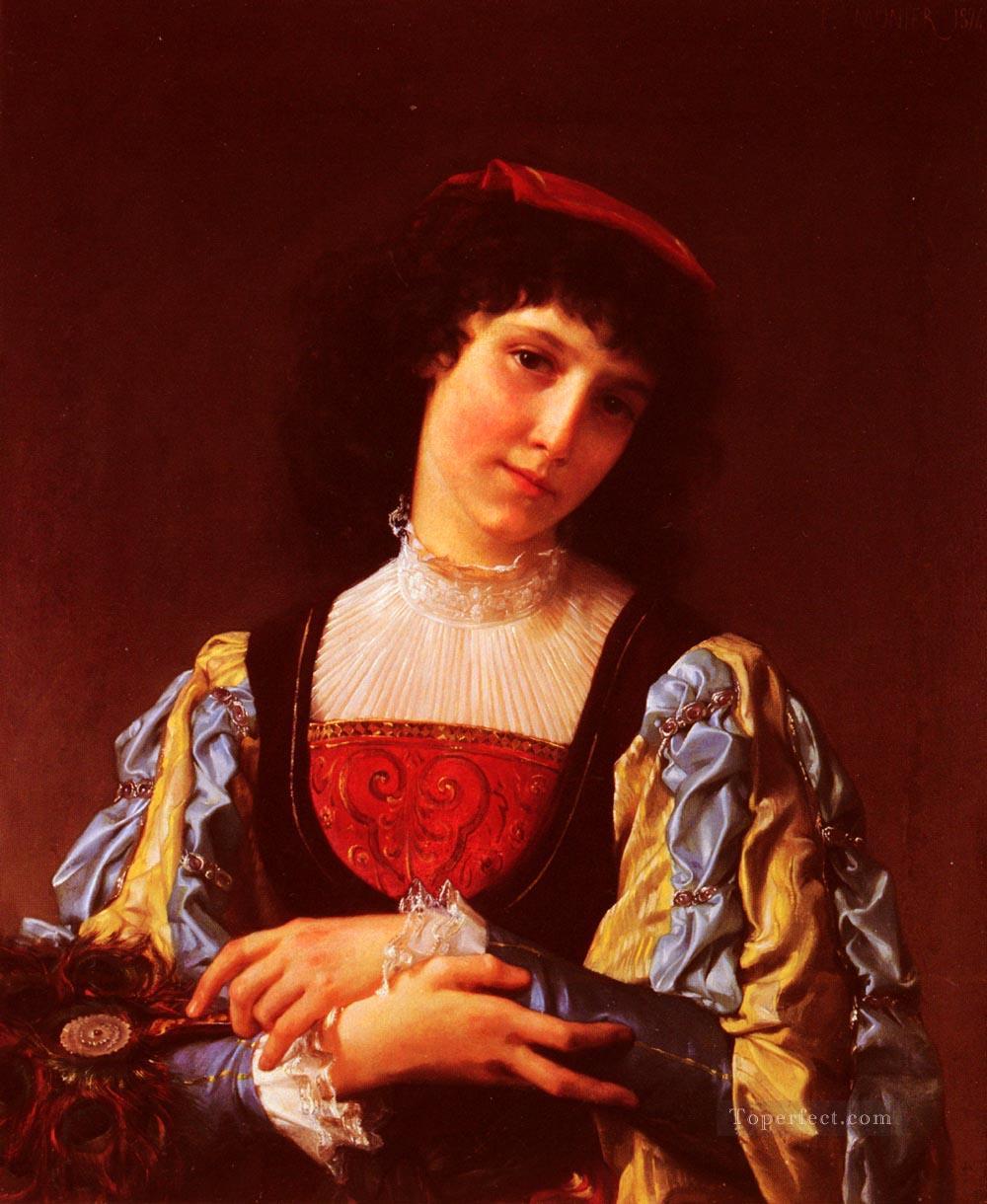 The Peacock Fan Academic realism girl Emile Munier Oil Paintings